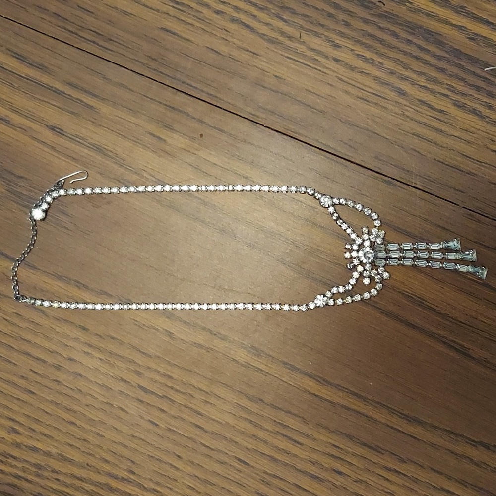 VINTAGE 14.5" Clear Rhinestone Dangle Necklace, Unmarked